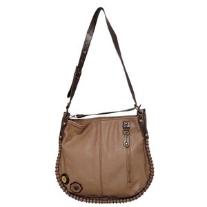 Chala Brown Floral Faux Leather Convertible Hobo Crossbody Bag Handbag Purse